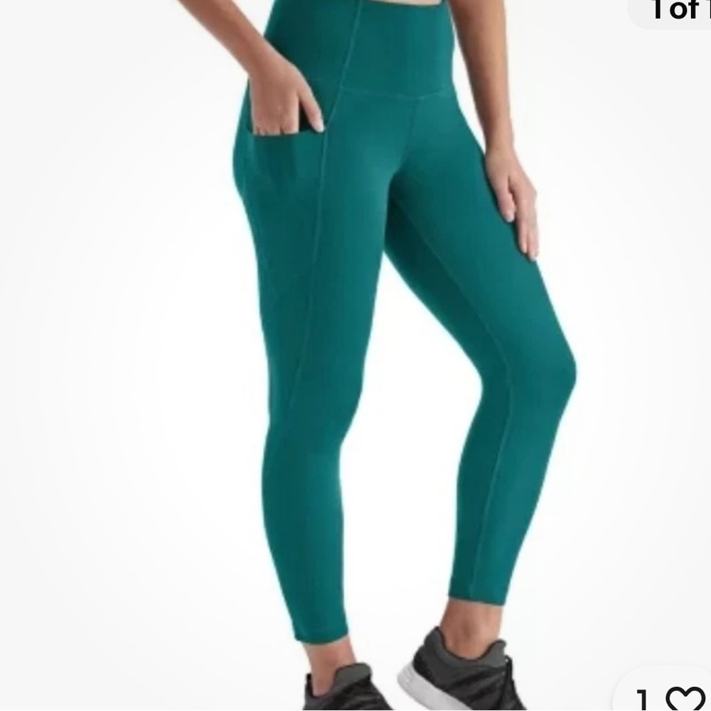 Ladies, high-rise ankle leggings, teal color,medium pockets Teal High-Waisted